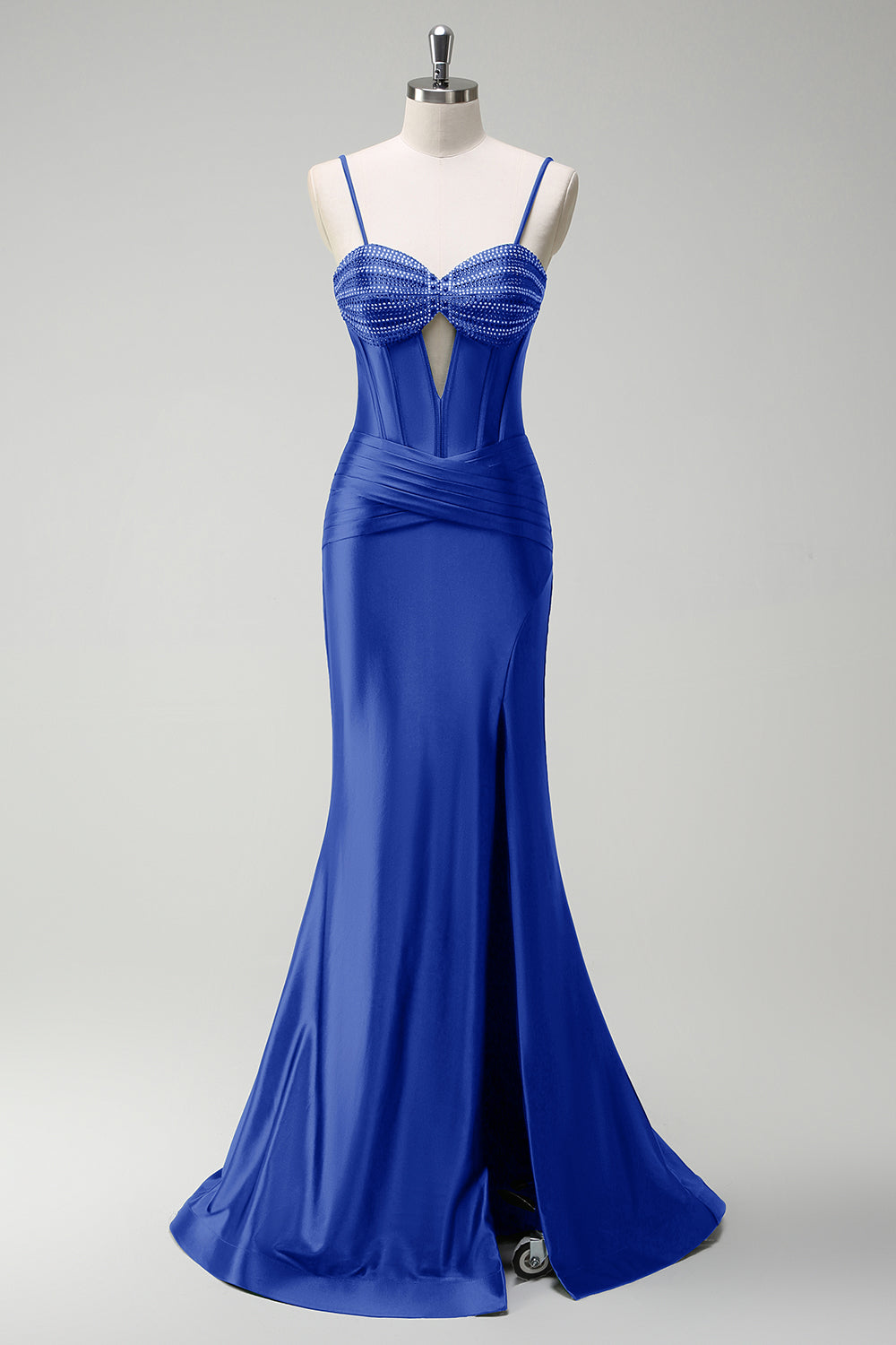 Robe de soirée longue en satin corset perlé vert foncé scintillant avec fente