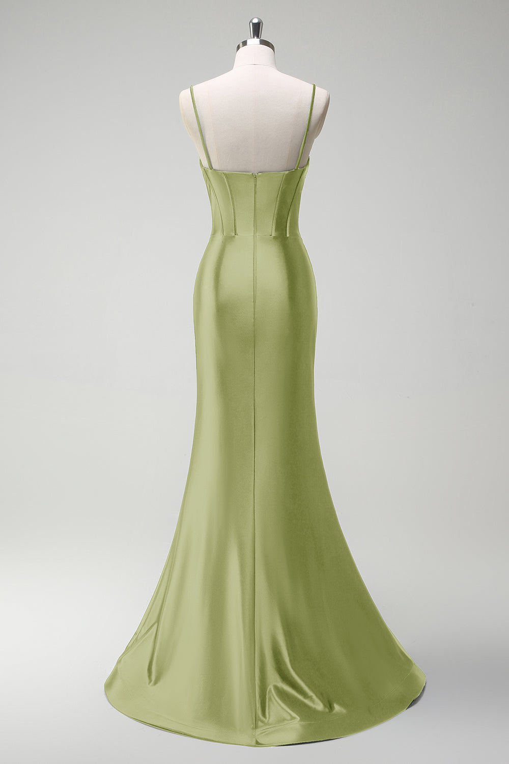 Robe de soirée longue en satin corset perlé vert foncé scintillant avec fente