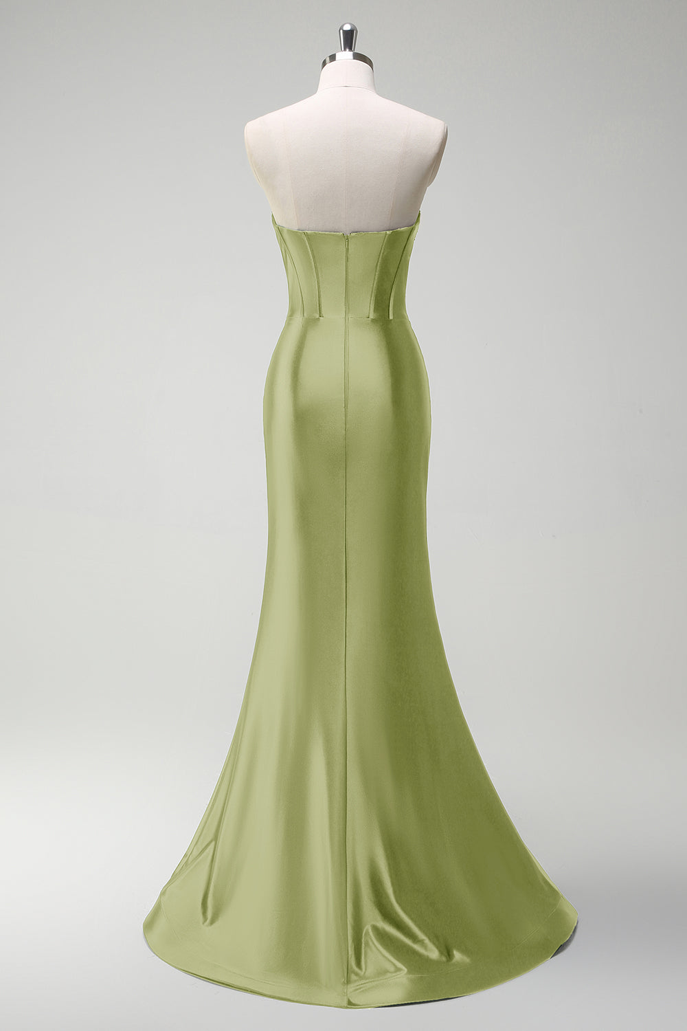 Robe de soirée longue en satin corset perlé vert foncé scintillant avec fente