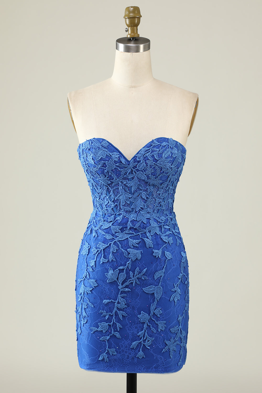 Robe courte Bleu royal serrée avec appliques
