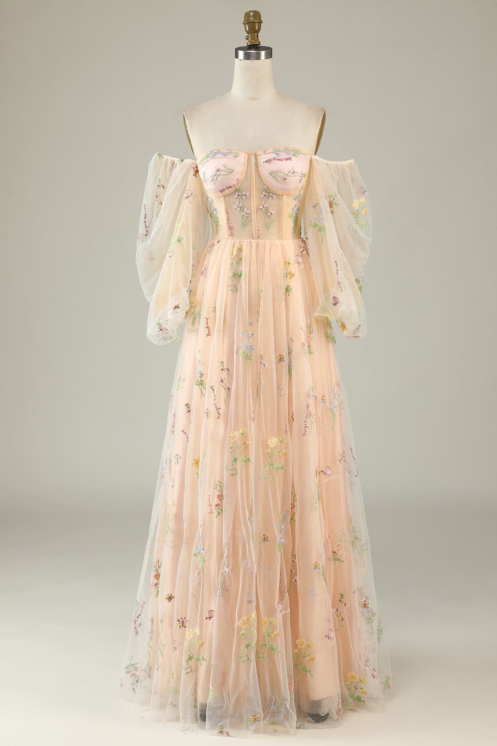 Vert sur l’épaule Manches longues A-Line Robe de Soirée