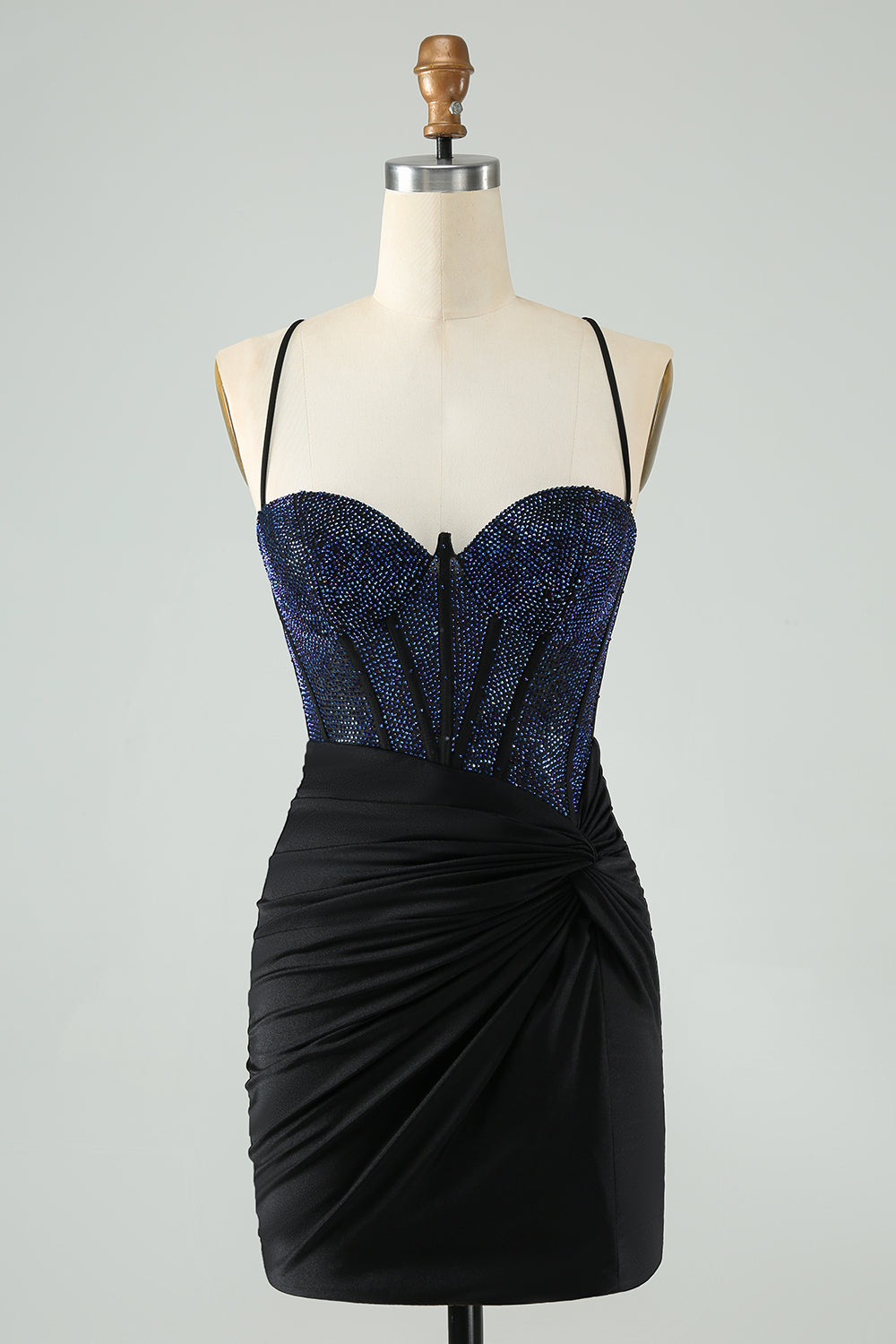 Paillettes noir moulant spaghetti bretelles corset Robe de soirée Court avec perles