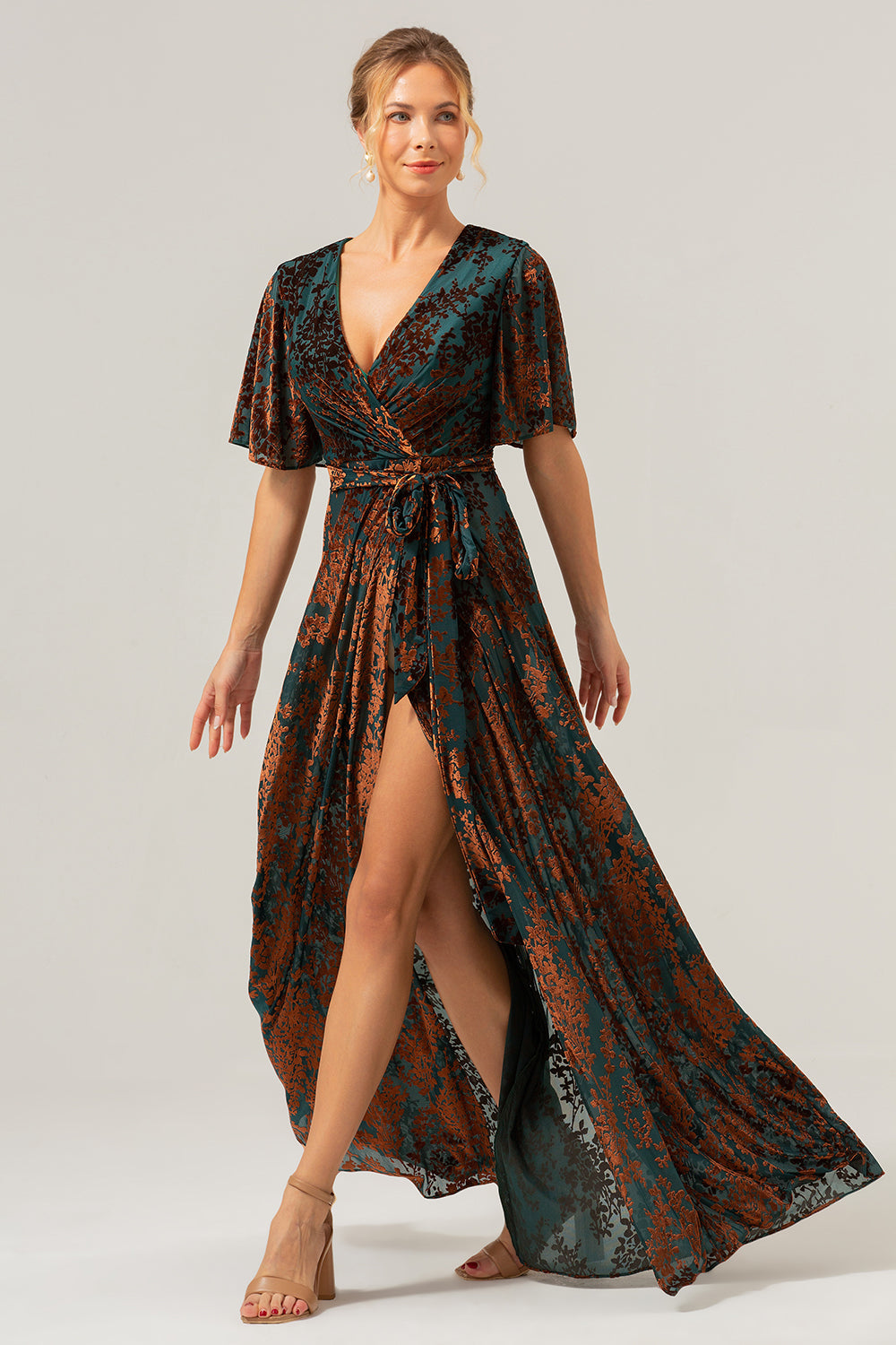 Burnout Velvet Vert foncé Robe de mère de mariée