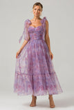 Violet A Line Robe de bal imprimée plissée longueur thé
