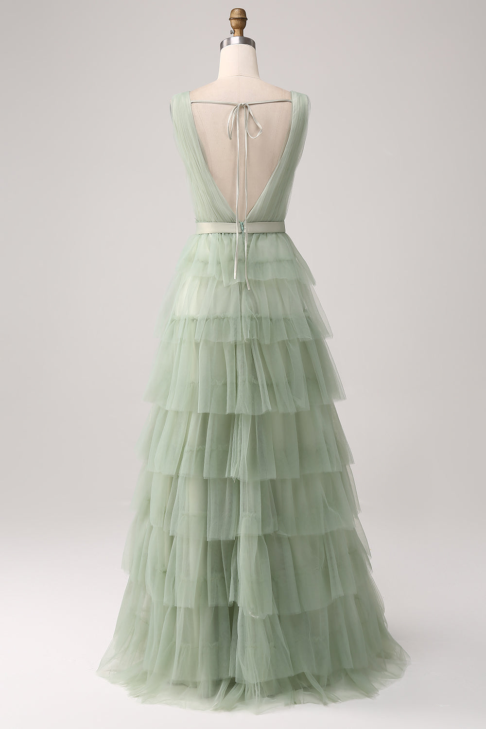 Robe de Soirée verte plissée à plusieurs niveaux avec fente