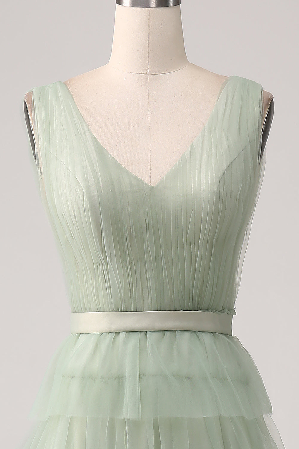 Robe de Soirée verte plissée à plusieurs niveaux avec fente