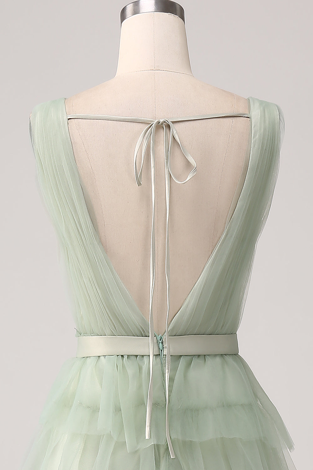 Robe de Soirée verte plissée à plusieurs niveaux avec fente
