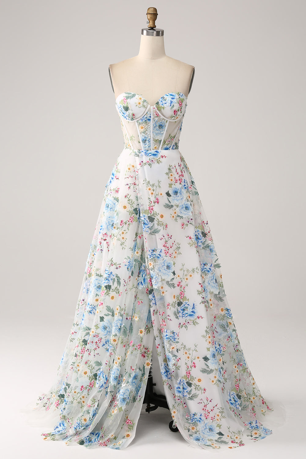 Ivoire fleur A-ligne bustier long Corset robe de bal