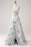 Ivoire fleur A-ligne bustier long Corset robe de bal