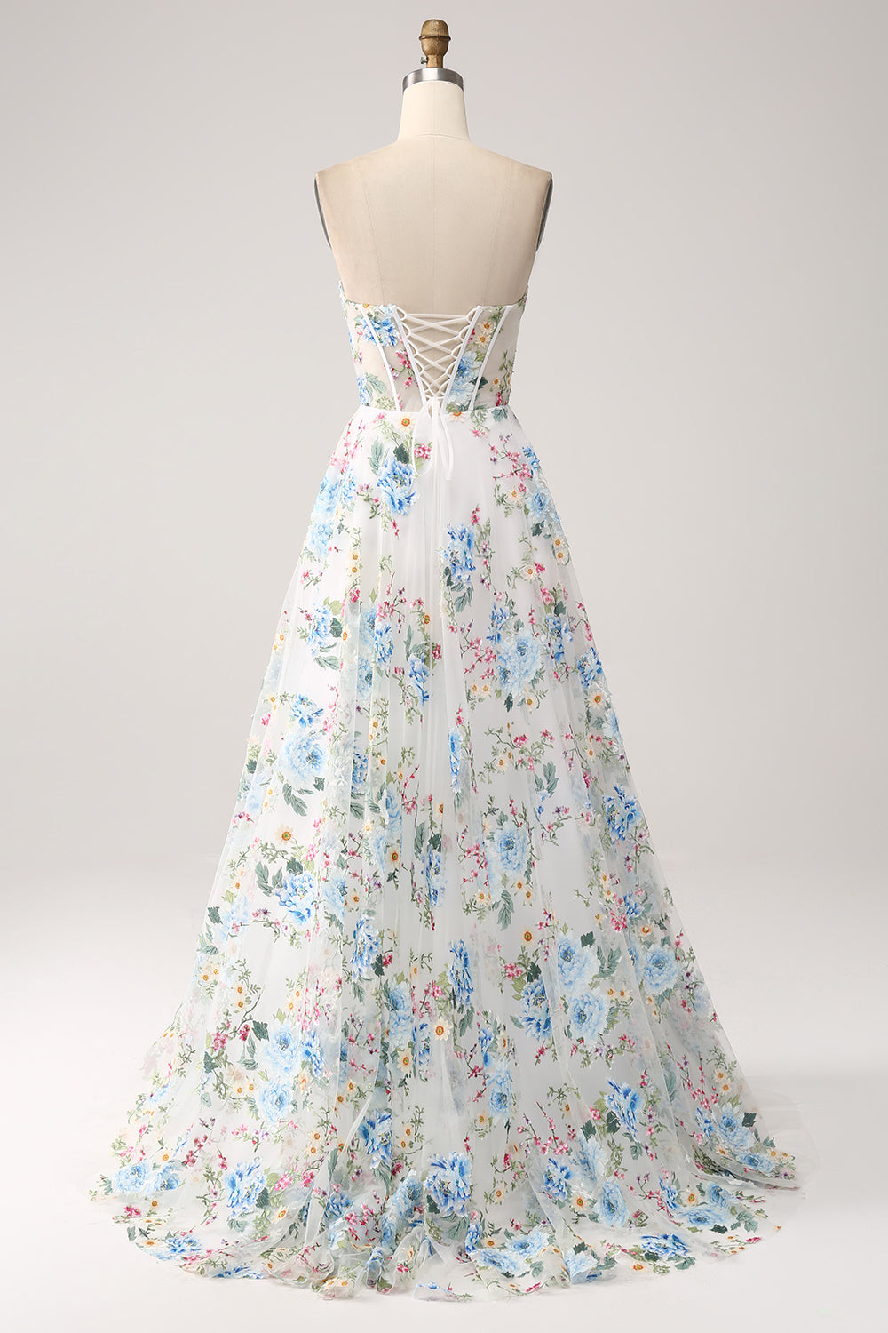 Ivoire fleur A-ligne bustier long Corset robe de bal