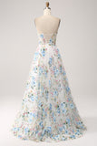 Ivoire fleur A-ligne bustier long Corset robe de bal