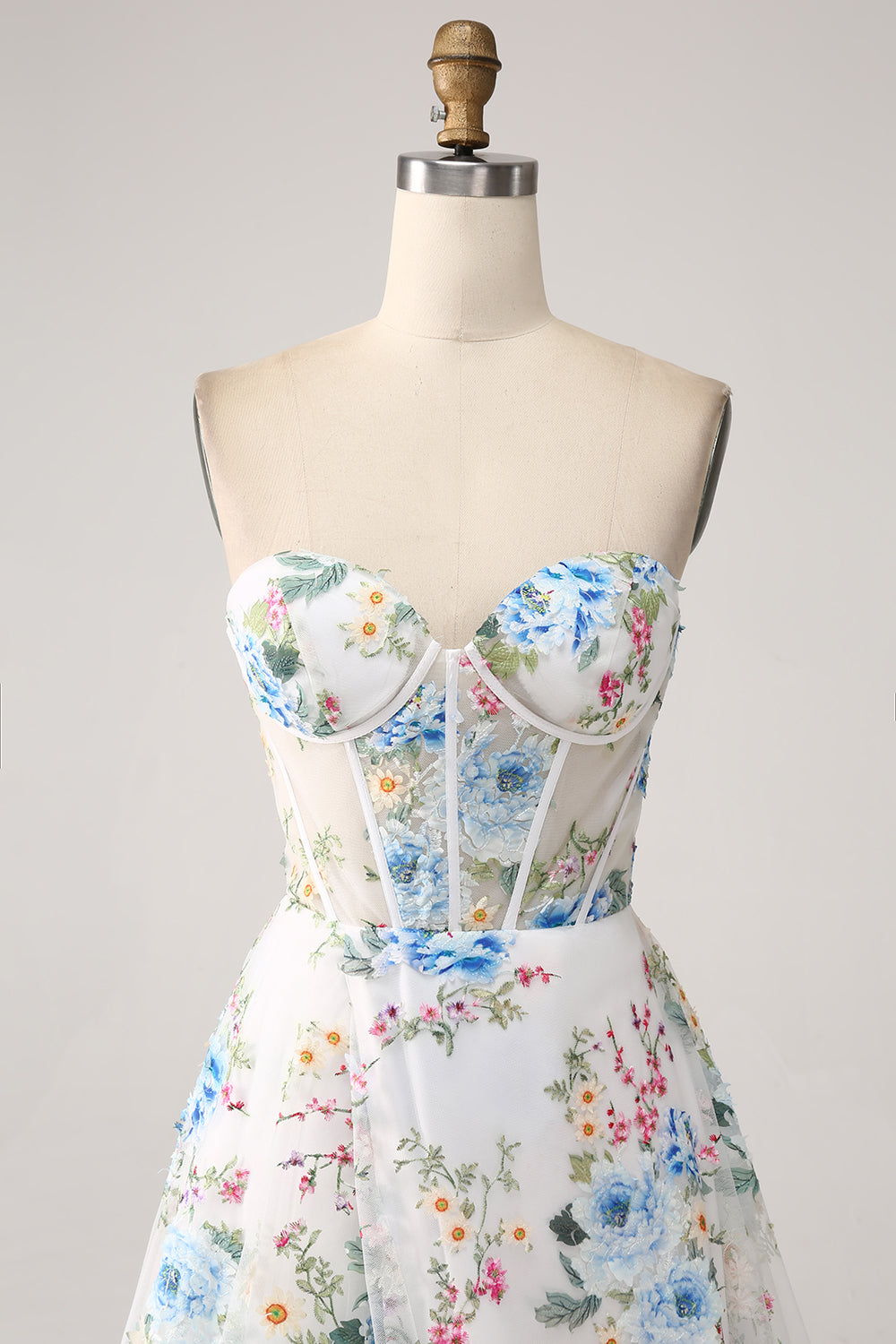 Ivoire fleur A-ligne bustier long Corset robe de bal
