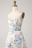 Ivoire fleur A-ligne bustier long Corset robe de bal