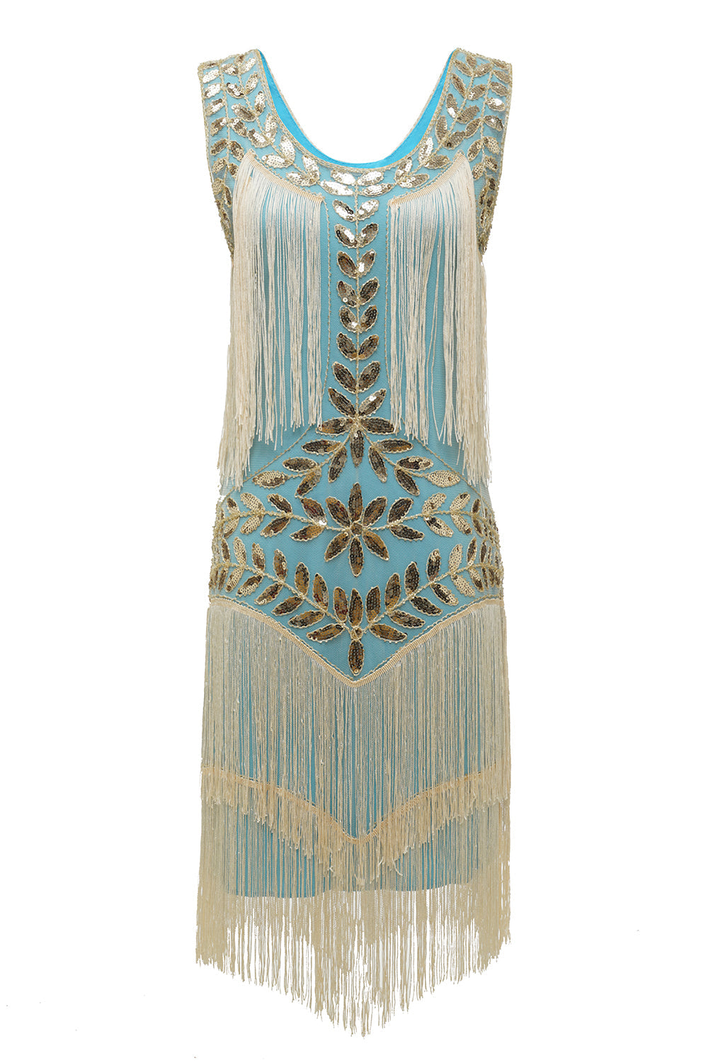Abricot bleu Gatsby Robe des années 20 avec paillettes et franges
