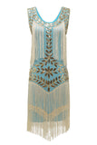 Champagne Gatsby Robe des années 20 avec paillettes et franges