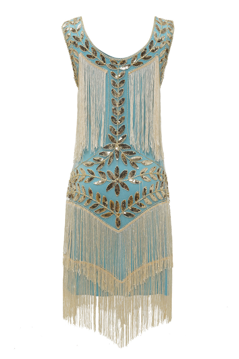Champagne Gatsby Robe des années 20 avec paillettes et franges