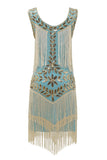 Champagne Gatsby Robe des années 20 avec paillettes et franges