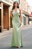 Robe de demoiselle d’honneur longue en satin froncé sirène sirène vert foncé