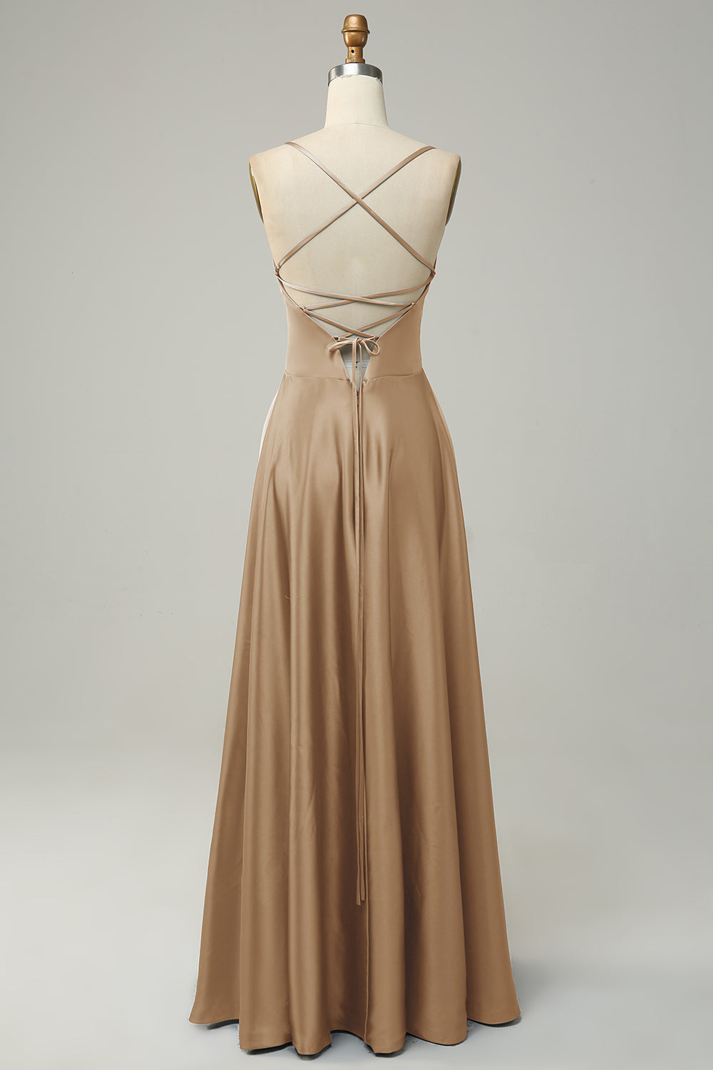 Gris Bleu Halter A Line Robe de demoiselle d’honneur longue