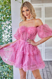Tulle bleu de l’épaule robe courte de retour