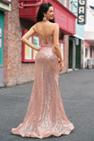Sirène Rose Gold Perched Sequin Corset Robe De Soirée avec Fente Latérale