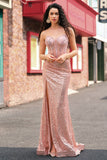 Sirène Rose Gold Perched Sequin Corset Robe De Soirée avec Fente Latérale