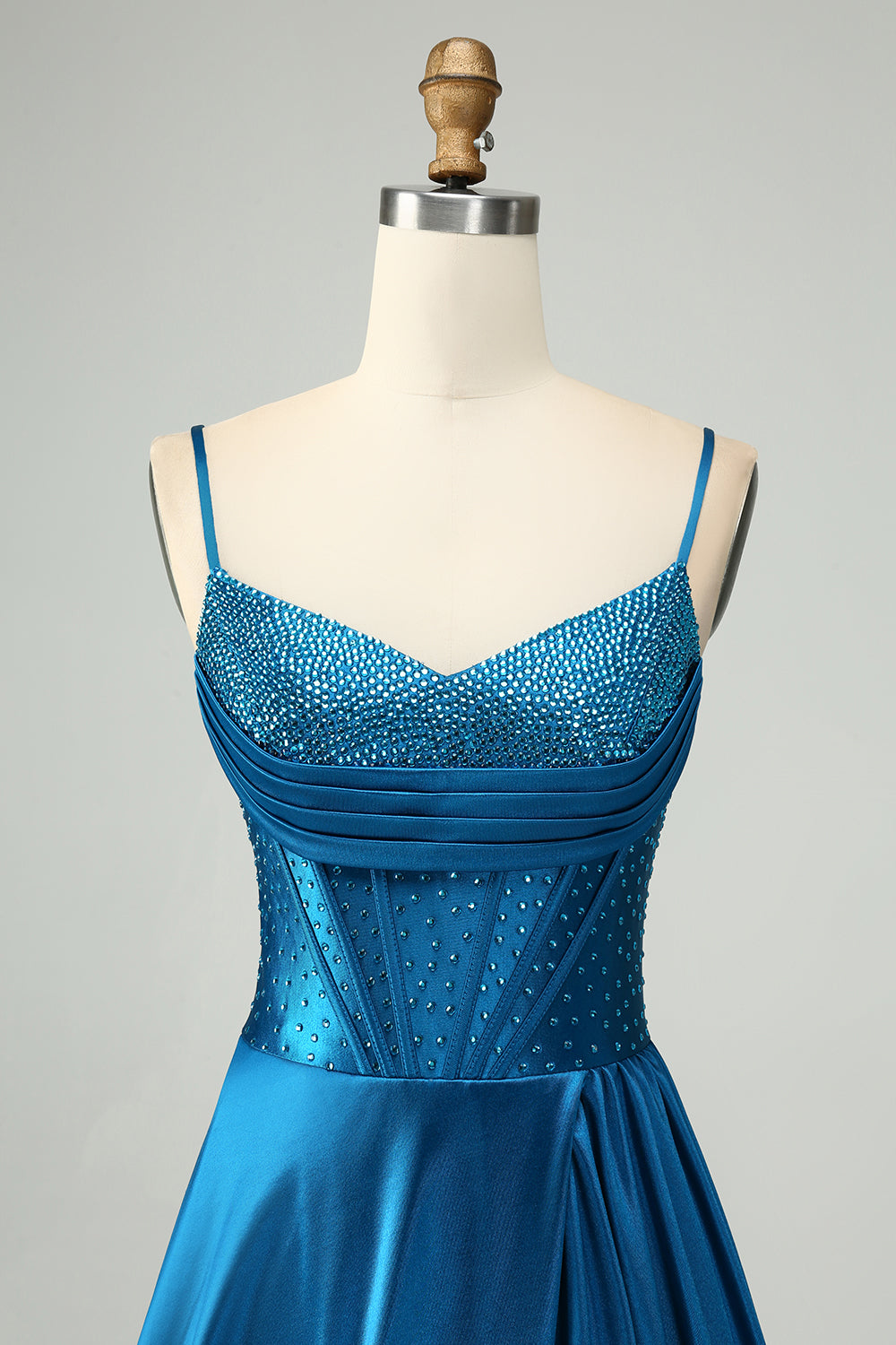 Robe de soirée longue perlée bleu foncé bleu foncé scintillante avec fente