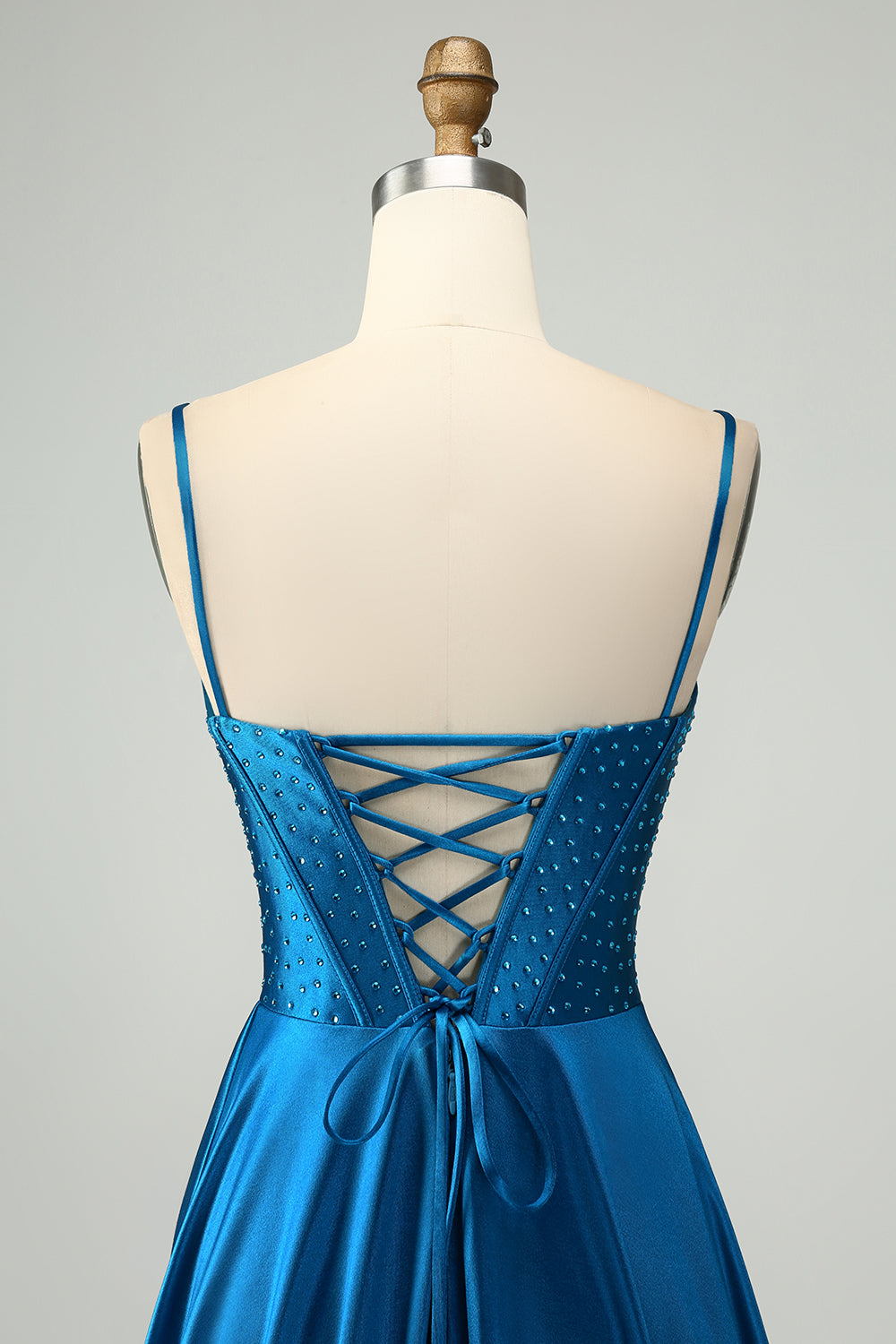 Robe de soirée longue perlée bleu foncé bleu foncé scintillante avec fente