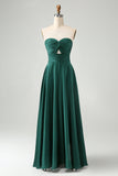 Robe de demoiselle d’honneur longue en trou de serrure vert foncé