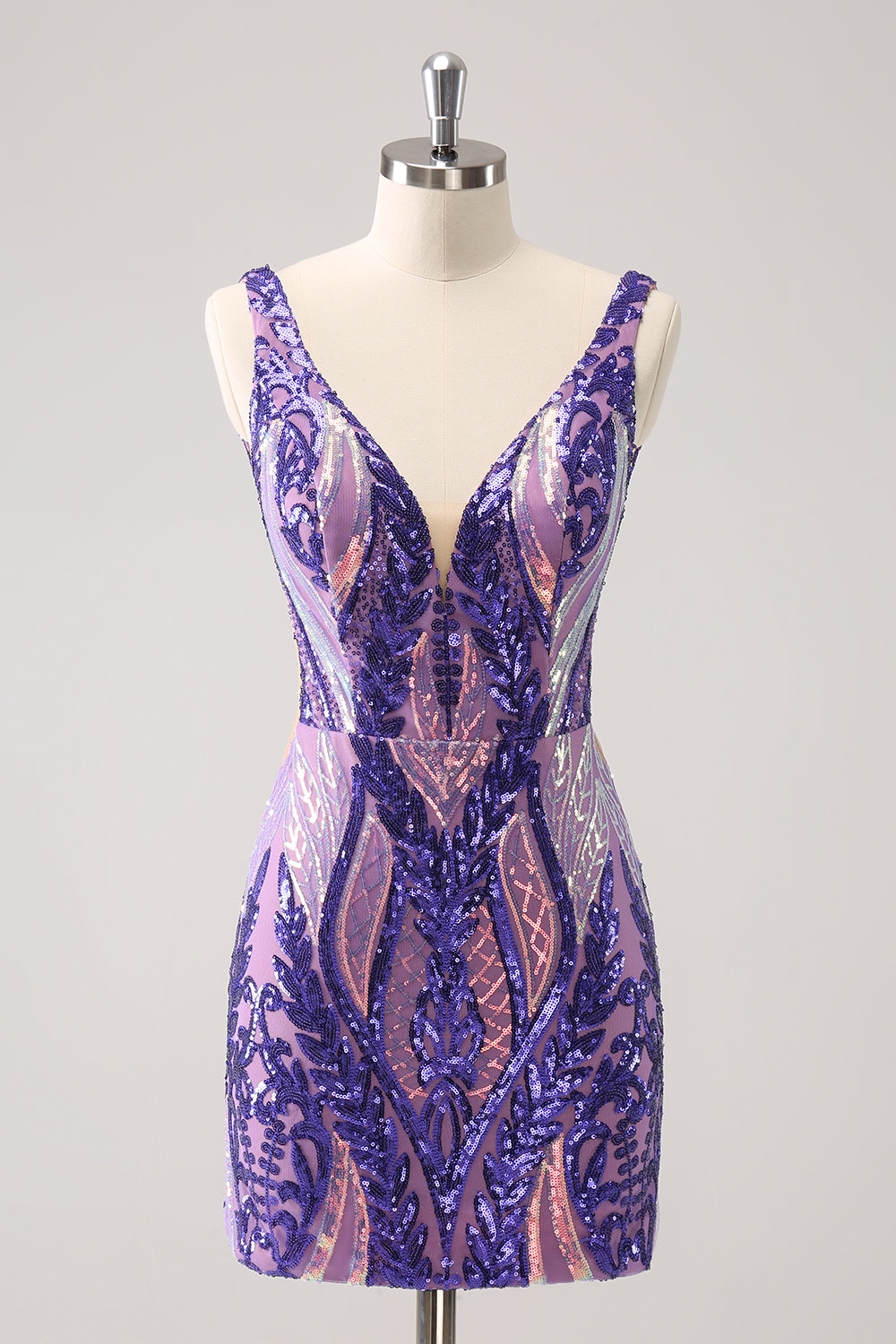 Robe de soirée Court moulante à paillettes à paillettes violet foncé scintillante