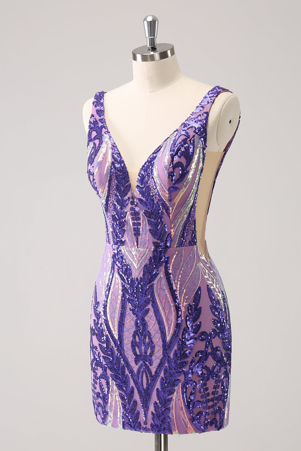 Robe de soirée Court moulante à paillettes à paillettes violet foncé scintillante