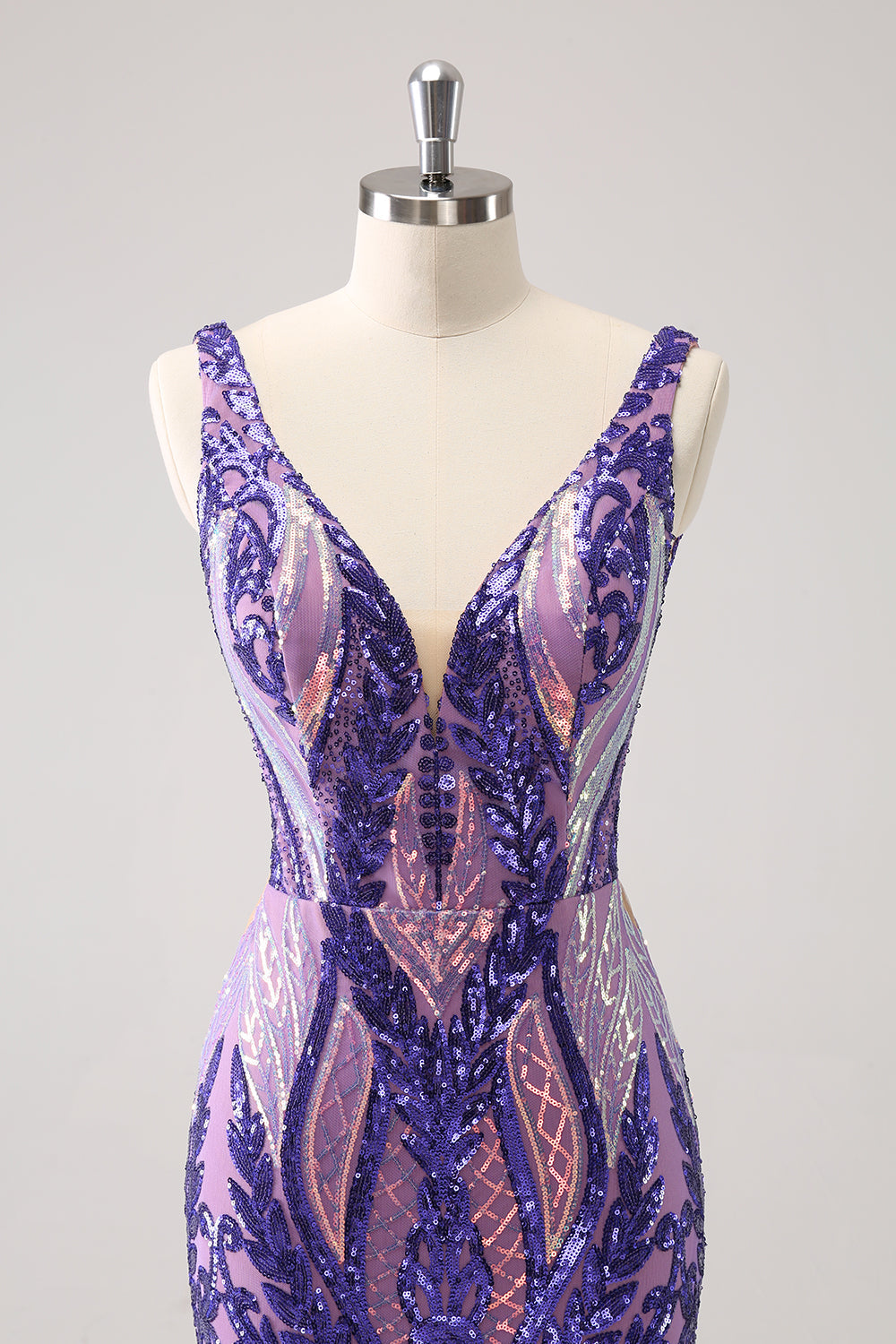 Robe de soirée Court moulante à paillettes à paillettes violet foncé scintillante