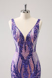Robe de soirée Court moulante à paillettes à paillettes violet foncé scintillante