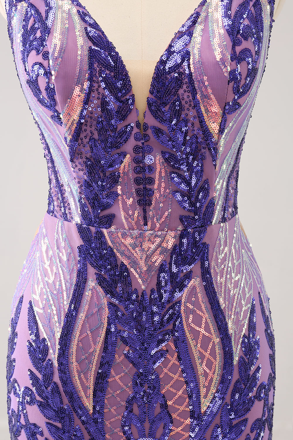 Robe de soirée Court moulante à paillettes à paillettes violet foncé scintillante