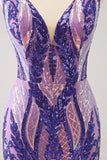 Robe de soirée Court moulante à paillettes à paillettes violet foncé scintillante
