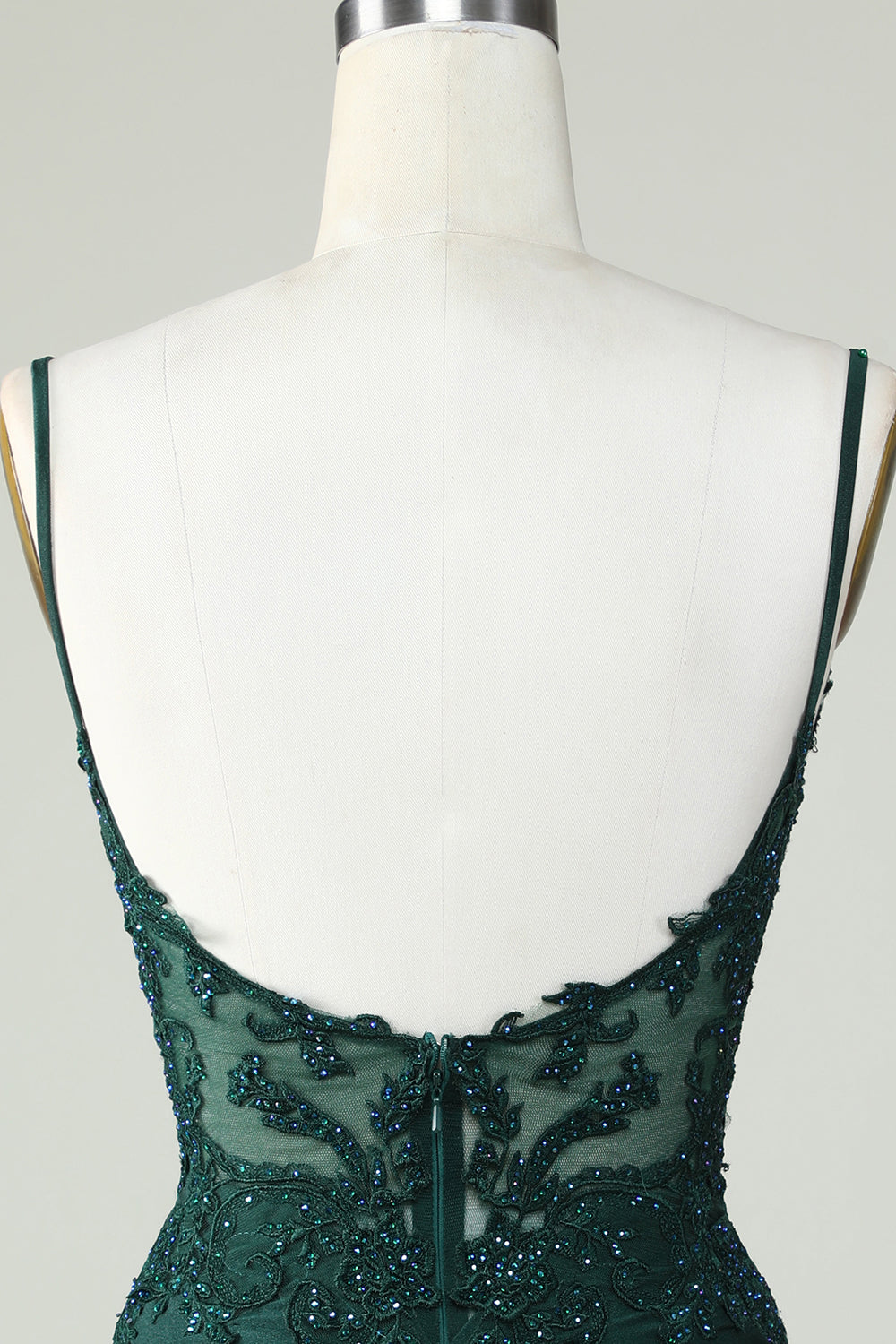 Spaghetti Straps Corset vert foncé Robe de soirée avec perles