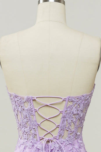 Robe de bal de sirène à col amoureux violet avec appliques