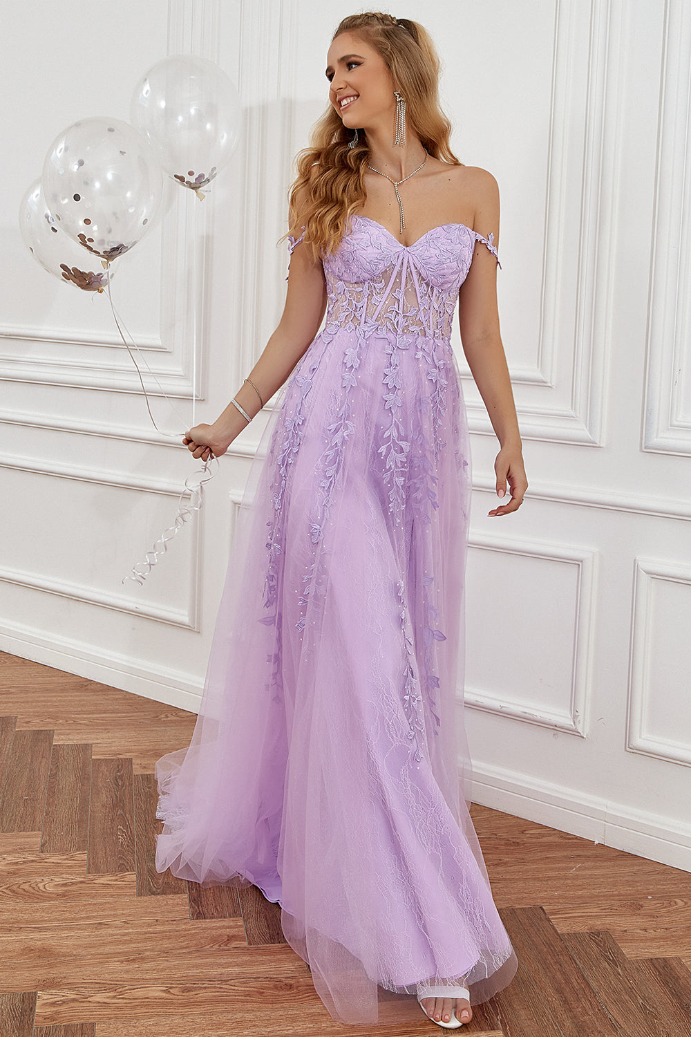 Une ligne de l’épaule Rose vif Robe de bal longue avec appliques