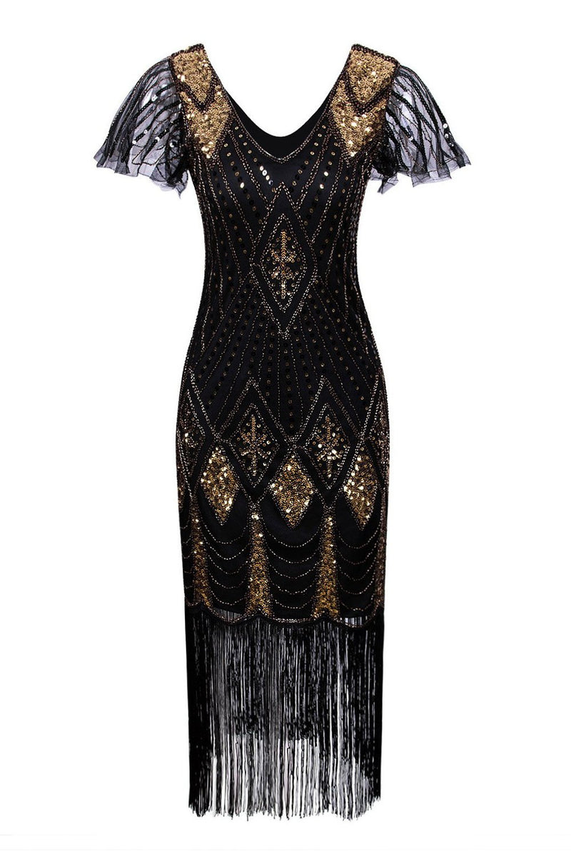 ZAPAKA Robe année 20 Robe Gatsby Robe Vintage noire longue Flapper col rond  avec Paillettes Robe de bal – ZAPAKA FR