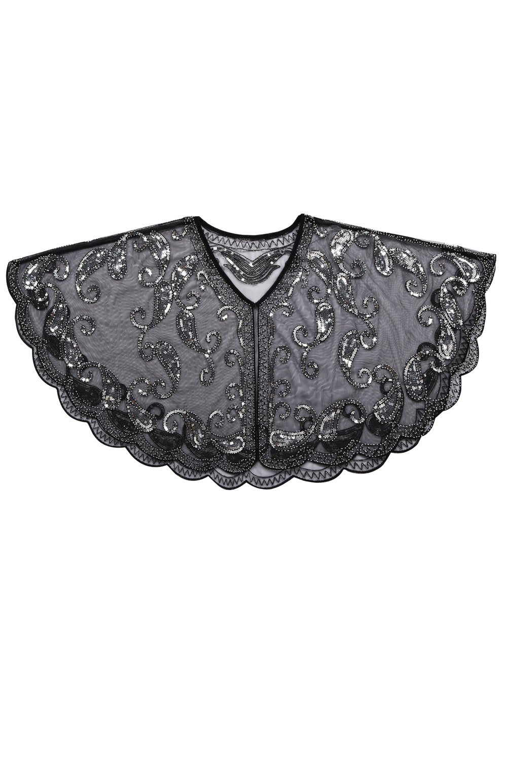 Zapaka Cape à Paillettes Noires Style Rétro des Années 1920