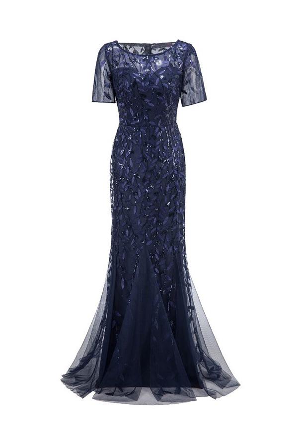Robe Sirène à Manches Courtes Bleu Marine