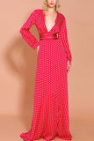 Robe Décontractée Bohème à Manches Longues à Pois Rouge