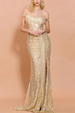 Robe de Bal Sirène Ornée de Sequins Dorés
