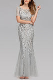 Robe Sirène à Manches Courtes en Argent