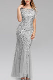 Robe Sirène à Manches Courtes en Argent