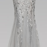 Robe Sirène à Manches Courtes en Argent