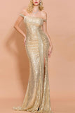 Robe de Bal Sirène Ornée de Sequins Dorés