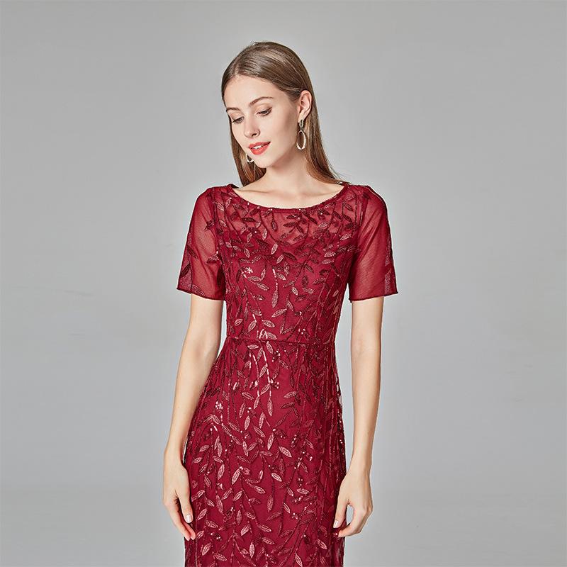 Zapaka Femme Robe de Soirée Sirène Rouge à Manches Courtes