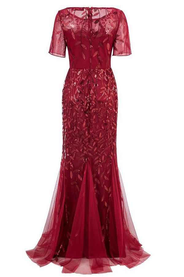 Zapaka Femme Robe de Soirée Sirène Rouge à Manches Courtes