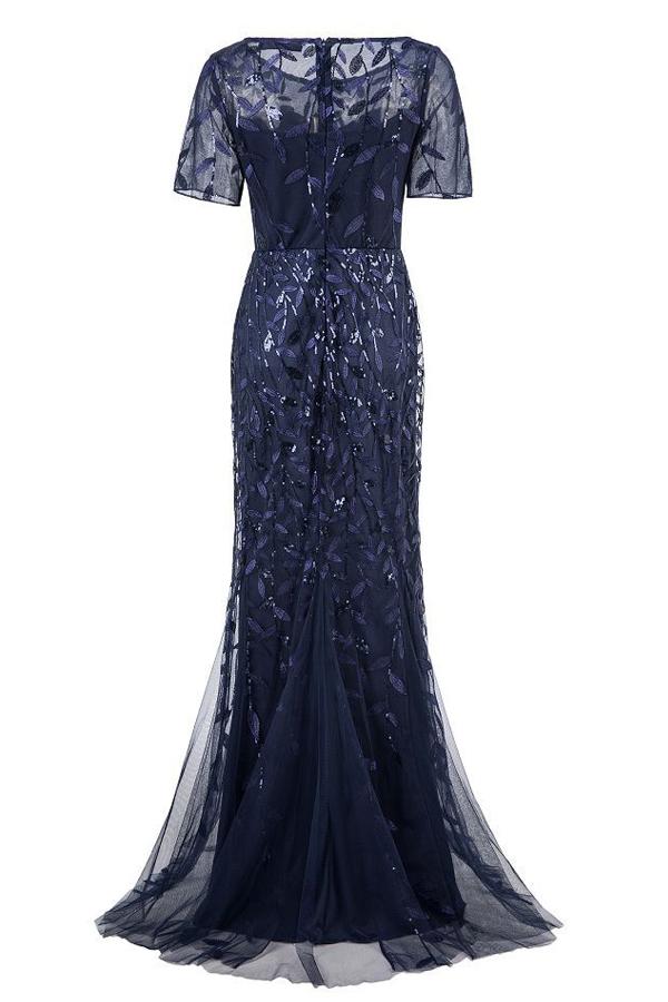 Robe Sirène à Manches Courtes Bleu Marine